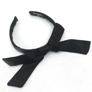 CHANEL Ribbon Hair Accessory Head Band Satin Black x Dark Green